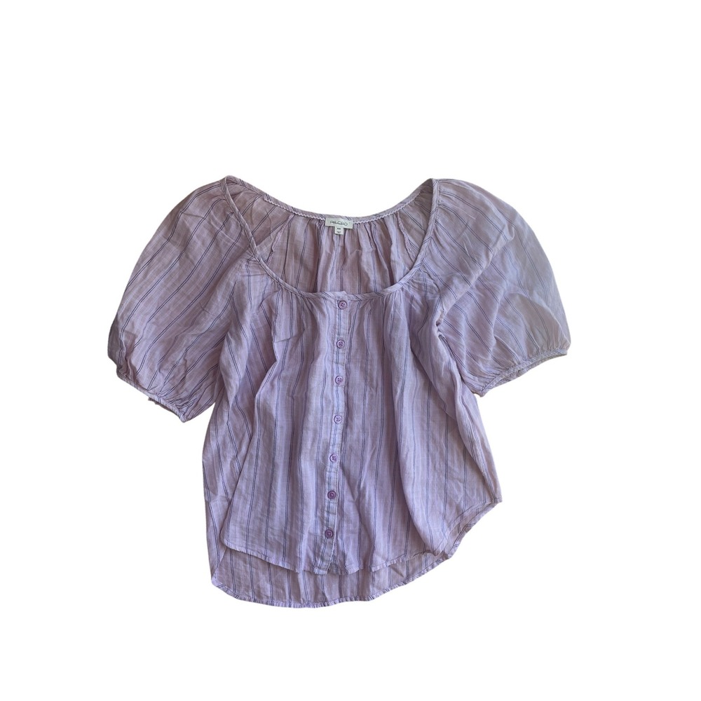 Pilcro Anthropologie Lavender Striped Cotton Button Front Blouse M NWOT